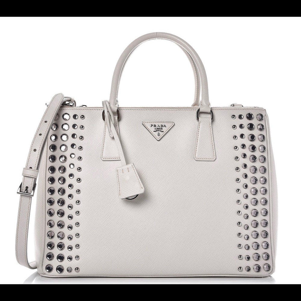 Prada Saffiano Lux Studded Crystal Medium